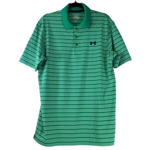 Under Armour Green White Striped Polo Shirt Short Sleeve Mens Small
